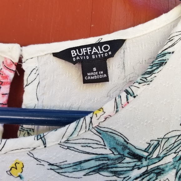 White Floral Buffalo Blouse, Tie Front - Picture 2 of 5